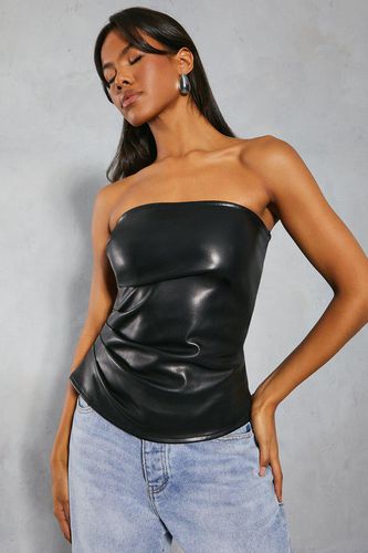 Womens Leather Look Ruched Bandeau Top - - 10 - MISSPAP - Modalova