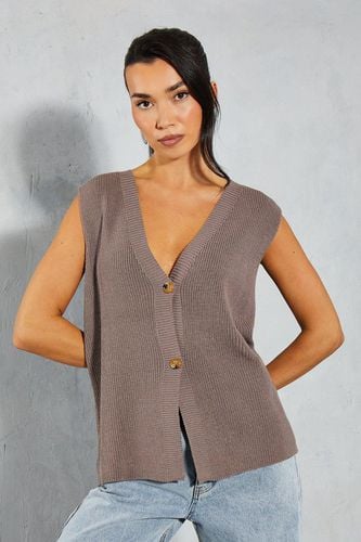 Womens Knitted Boxy Oversized Plunge Front Buttoned Waistcoat - - M - MISSPAP - Modalova