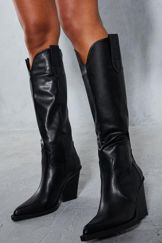Womens Leather Look Knee High Cowboy Boots - - 4 - MISSPAP - Modalova