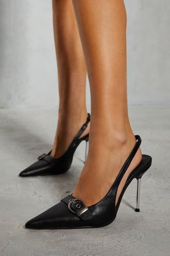 Womens Leather Look Slingback Chrome Heels - - 3 - MISSPAP - Modalova