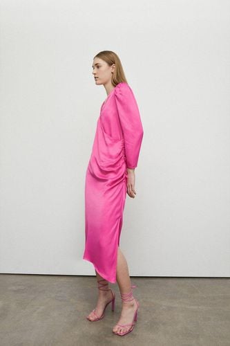 Womens Satin Long Sleeve Wrap Midi Slip Dress - - 12 - Warehouse - Modalova