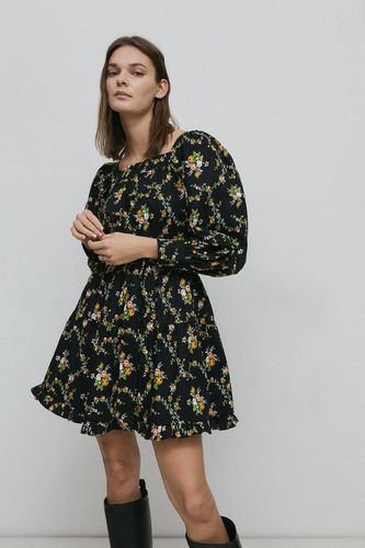 Womens Floral Square Neck Belted Cotton Mini Dress - - 10 - Warehouse - Modalova