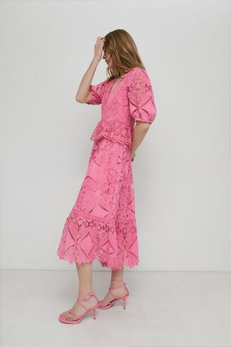 Womens Lace V Neck Midi Tier Dress - - 12 - Warehouse - Modalova