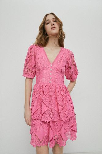 Womens Lace V Neck Mini Dress - - 14 - Warehouse - Modalova