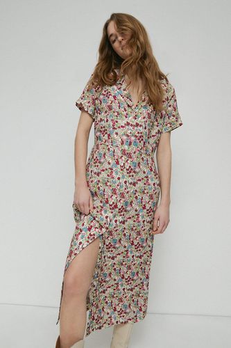 Womens Floral Button Through Tie Back Midi Dress - - 10 - Warehouse - Modalova