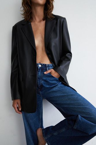 Womens Single Breasted Modern Faux Leather Blazer - - 6 - Warehouse - Modalova