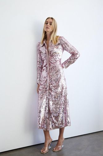 Womens Sequin Midi Shirt Dress - - 10 - Warehouse - Modalova