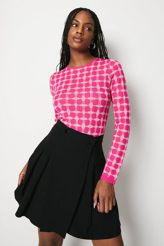 Womens Check Jacquard Crew Neck Top - - M - Warehouse - Modalova