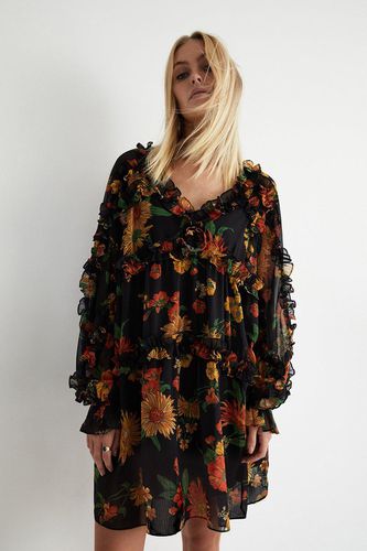 Womens Floral Chiffon Ruffle Mini Dress - - 10 - Warehouse - Modalova