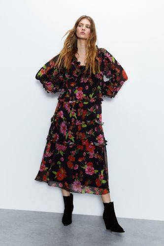 Womens Floral Chiffon Ruffle Maxi Dress - - 10 - Warehouse - Modalova