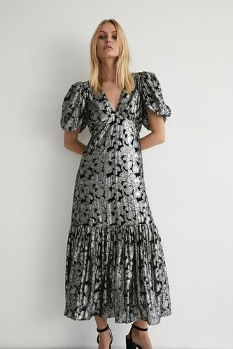 Womens Sparkle Jacquard V Neck Midi Dress - - 10 - Warehouse - Modalova