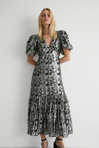 Womens Sparkle Jacquard V Neck Midi Dress - - 6 - Warehouse - Modalova