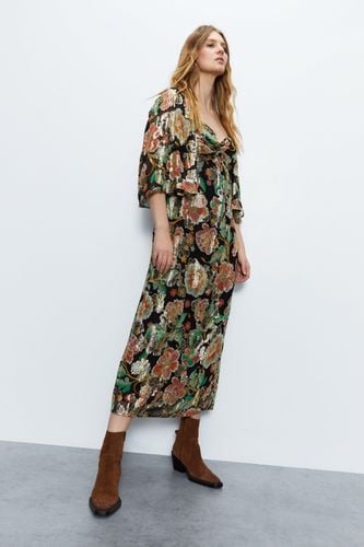 Womens Sparkle Floral Jacquard Twist Neck Midi Dress - - 8 - Warehouse - Modalova