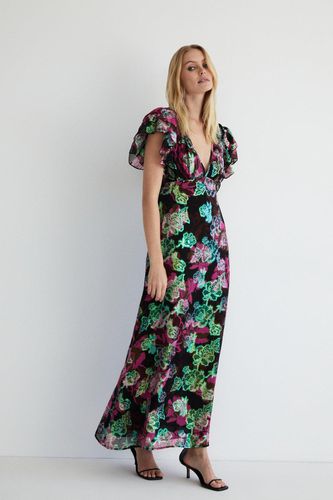 Womens Sparkle Floral Jacquard V Neck Midi Dress - - 10 - Warehouse - Modalova