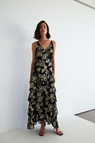 Womens Sparkle Jacquard Ruffle Maxi Dress - - 12 - Warehouse - Modalova