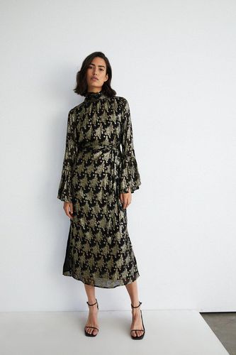 Womens Jacquard Sparkle High Neck Belted Dress - - 10 - Warehouse - Modalova
