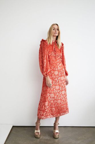 Womens Floral Devore Tie Neck Midi Dress - - 10 - Warehouse - Modalova