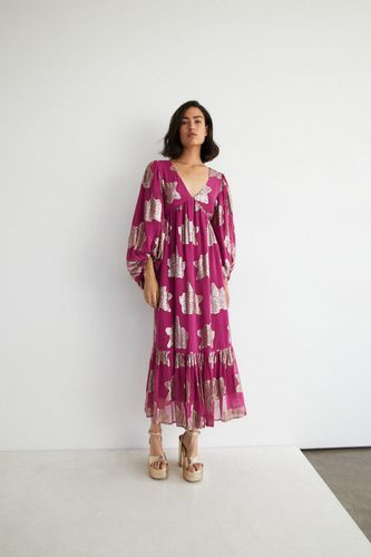 Womens Sparkle Jacquard V Neck Midi Dress - - 10 - Warehouse - Modalova