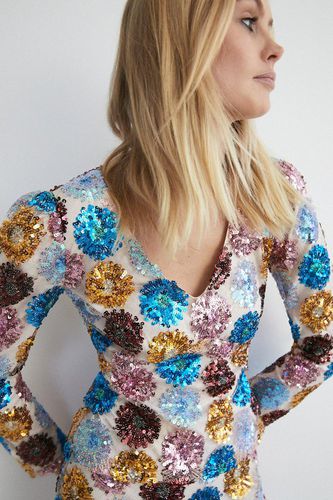 Womens Floral Sequin Puff Sleeve Top - - XS - Warehouse - Modalova