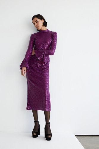Womens Sequin Bell Sleeve Funnel Neck Midi Dress - - XL - Warehouse - Modalova