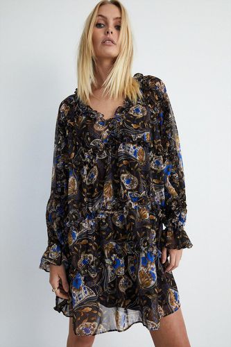 Womens Paisley Chiffon Ruffle Tiered Mini Dress - - 6 - Warehouse - Modalova