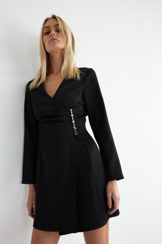 Womens Satin Wrap Buckle Detail Mini Dress - - 8 - Warehouse - Modalova