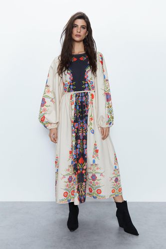 Womens Border Paisley Print Cotton Sateen Midi Dress - - 10 - Warehouse - Modalova