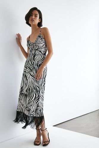 Womens Zebra Print Strappy Fringing Midi Dress - - 10 - Warehouse - Modalova