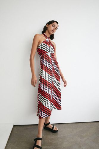 Womens Spot Halter Neck Jersey Crepe Midi Dress - - M - Warehouse - Modalova