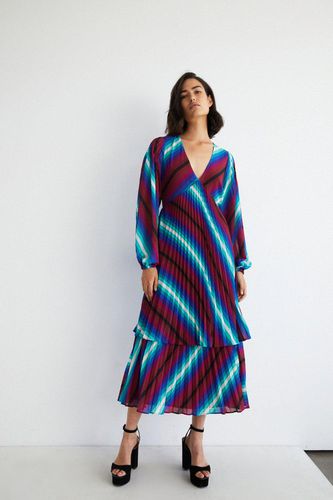 Womens Stripe Pleated Double Tiered Midi Dress - - 8 - Warehouse - Modalova