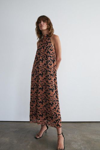 Womens Floral Metallic Plisse Halter Midi Dress - - L - Warehouse - Modalova
