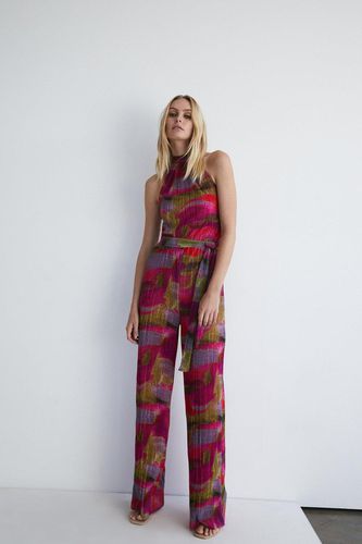 Womens Abstract Metallic Plisse Halter Jumpsuit - - XL - Warehouse - Modalova