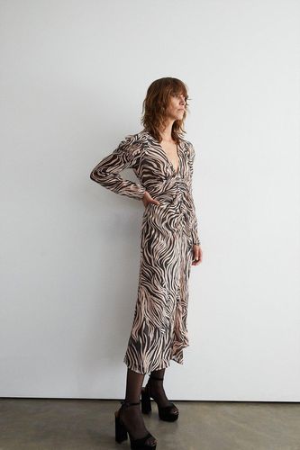 Womens Animal Ruched Front V Neck Midi Dress - - 10 - Warehouse - Modalova