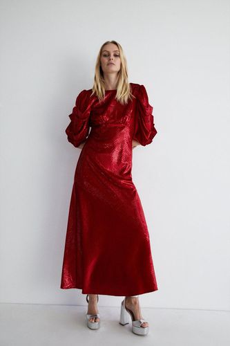 Womens Stripe Velvet Bias Cut Maxi Dress - - 6 - Warehouse - Modalova