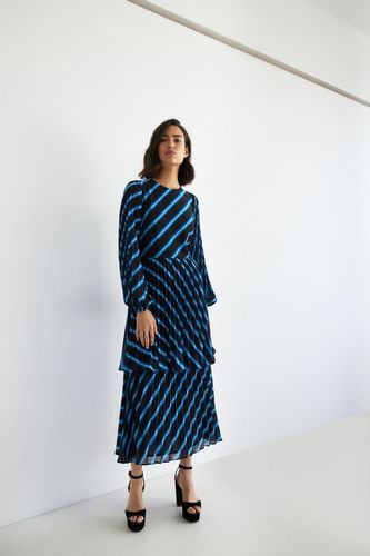 Womens Stripe Pleated Double Layer Midi Dress - - 8 - Warehouse - Modalova