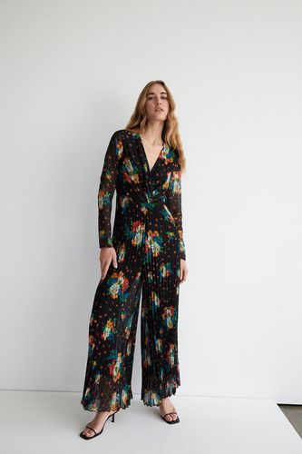 Womens Floral Print Wide Leg Pleated Jumpsuit - - 8 - Warehouse - Modalova