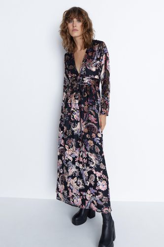 Womens Floral Velvet Devore Plunge Maxi Dress - - 12 - Warehouse - Modalova