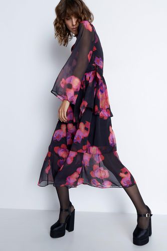 Womens Layered Chiffon Belted Midi Dress - - 12 - Warehouse - Modalova