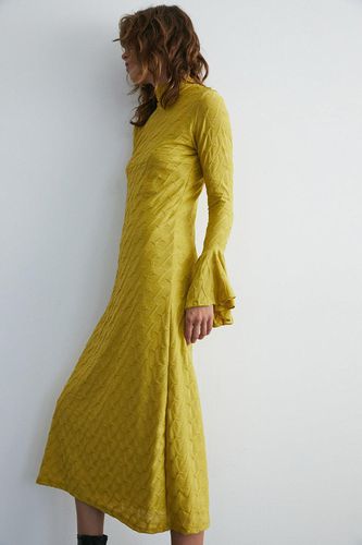 Womens Textured Jersey Flute Sleeve Funnel Midi Dress - - XS - Warehouse - Modalova