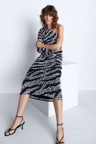 Womens Hand Embellished One Shoulder Zebra Midi Dress - - 10 - Warehouse - Modalova