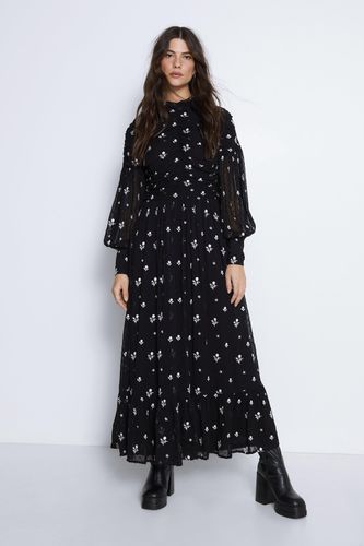 Womens Embroidered Dobby Ruched Maxi Dress - - 10 - Warehouse - Modalova