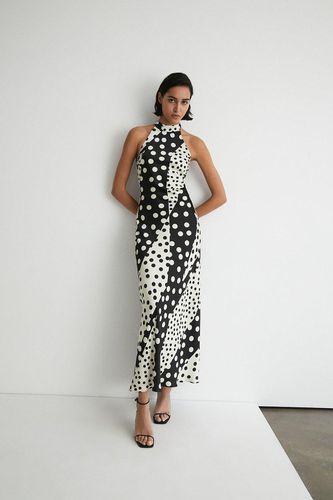 Womens Spot Satin Halter Neck Backless Maxi Dress - - 12 - Warehouse - Modalova