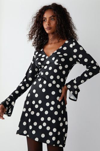 Womens Polka Dot Funnel Sleeve Mini Dress - - 10 - Warehouse - Modalova