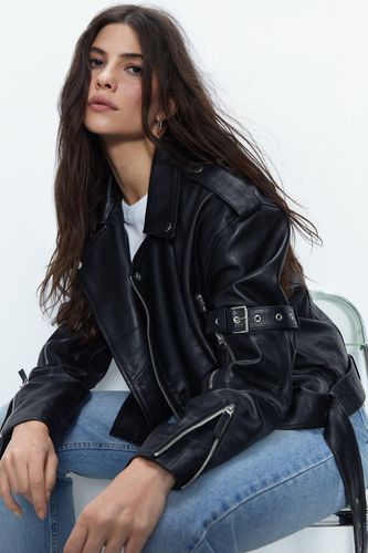 Womens Premium Real Leather Buckle Detail Jacket - - 12 - Warehouse - Modalova