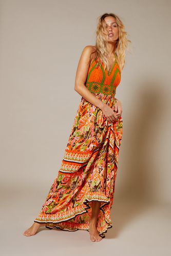 Womens Crinkle Rayon Border Print Crochet Top Maxi Dress - - 10 - Warehouse - Modalova