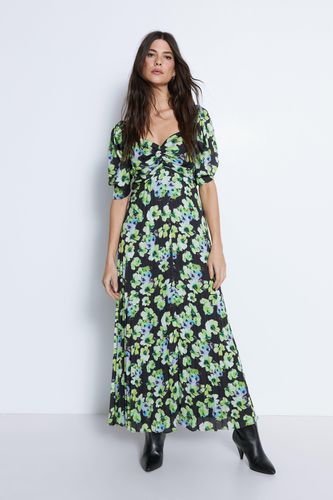 Womens Floral Printed Ruched Sleeve Pleated Midi Dress - - 10 - Warehouse - Modalova