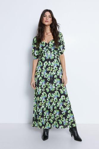 Womens Floral Printed Ruched Sleeve Pleated Midi Dress - - 14 - Warehouse - Modalova
