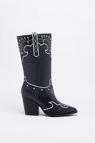 Womens Leather Studded Contrast Stitch Cowboy Boot - - 3 - Warehouse - Modalova