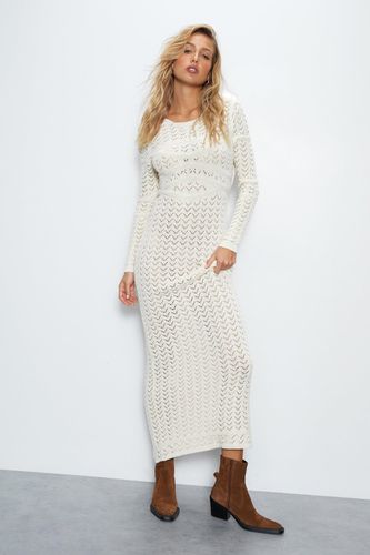 Womens Long Sleeve Open Back Crochet Maxi Dress - - L - Warehouse - Modalova