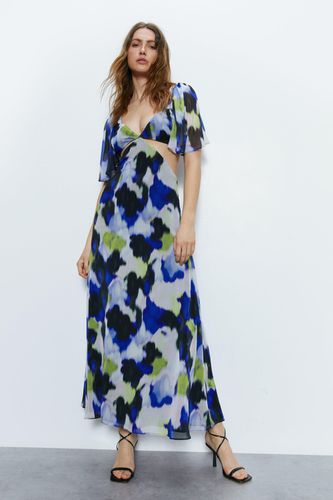 Womens Blurred Print Cut Away Midi Dress - - 14 - Warehouse - Modalova